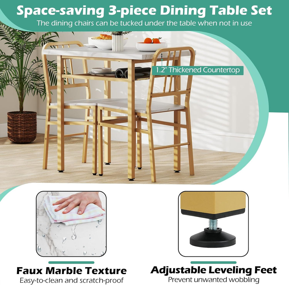 GIANTEX 3-Piece Dining Table Set, Rectangular Kitchen Table with Storage Rack...