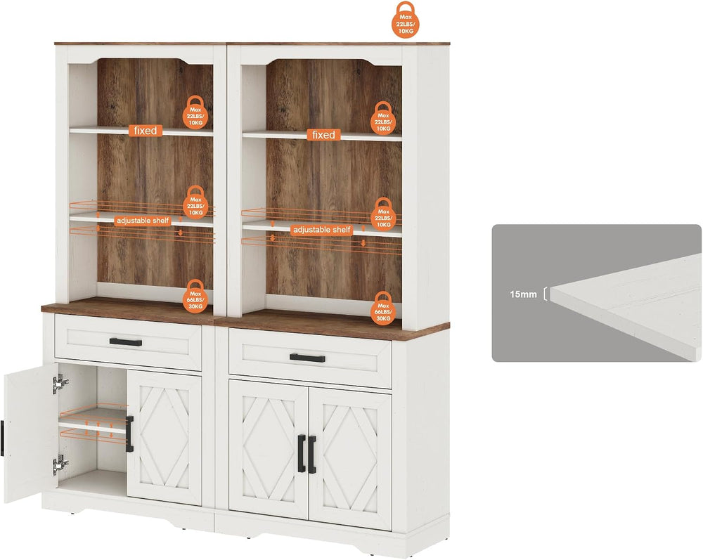 WAMPAT Kitchen Pantry with Barn Door,73.3" Tall Wood Open Storage Cupboa...