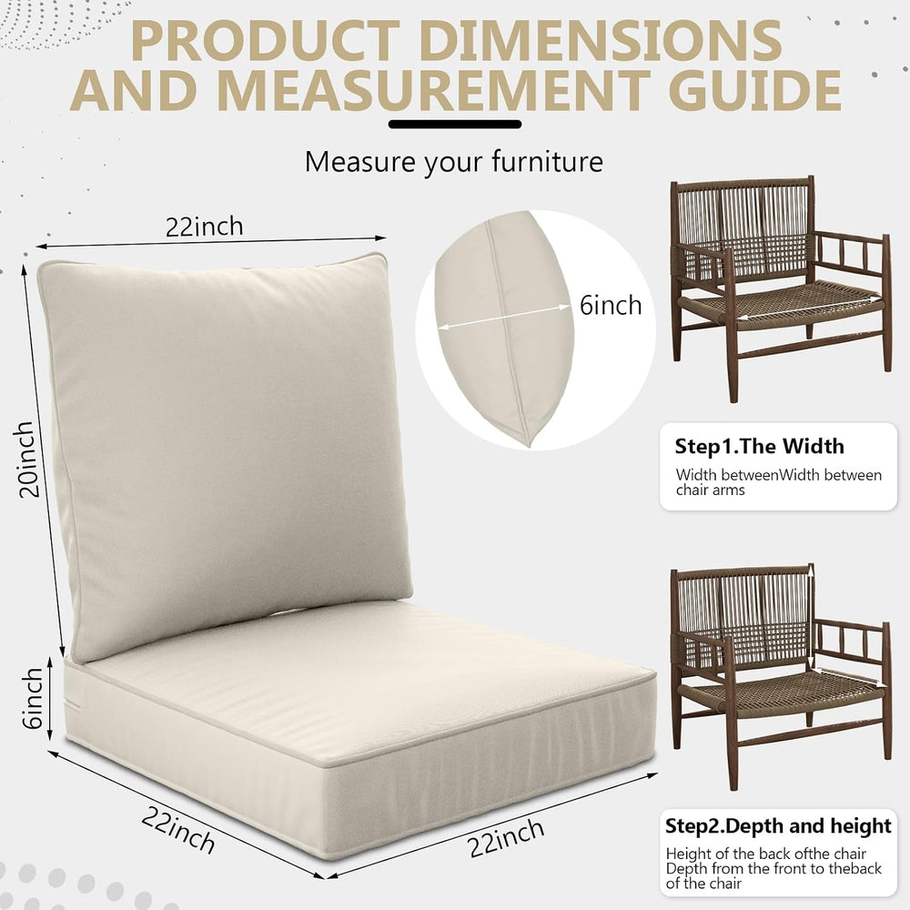 22" x 22" x 6" Outdoor Deep Seat Cushions Set - 2 Set Waterpro...