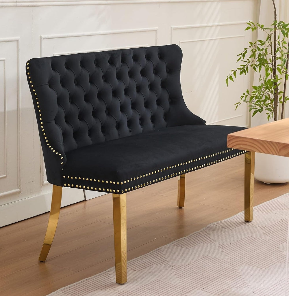 Henf Modern Tufted Velvet Dining Bench with Wing Back, 2-Seat, Nailhead Trim,...