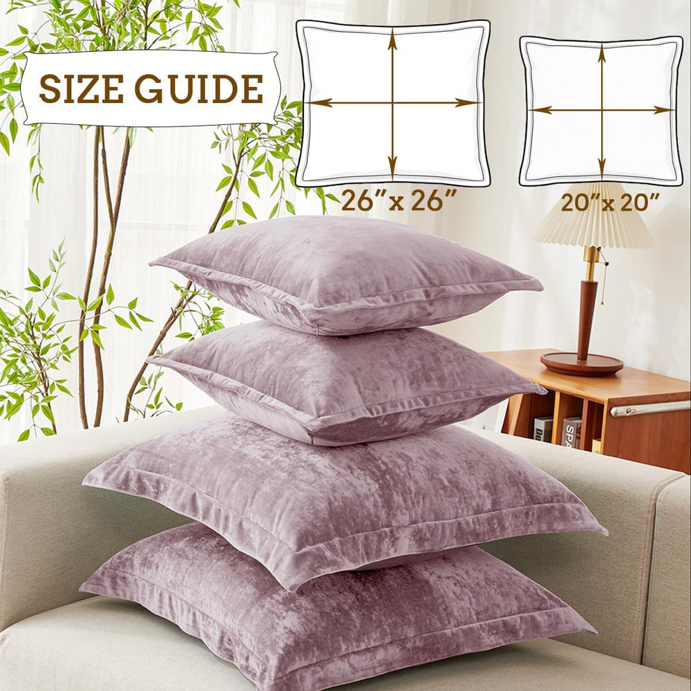 Luxurious Velvet Euro Shams Decorative Throw Pillow Covers 26x26 Set of 2 Sol...