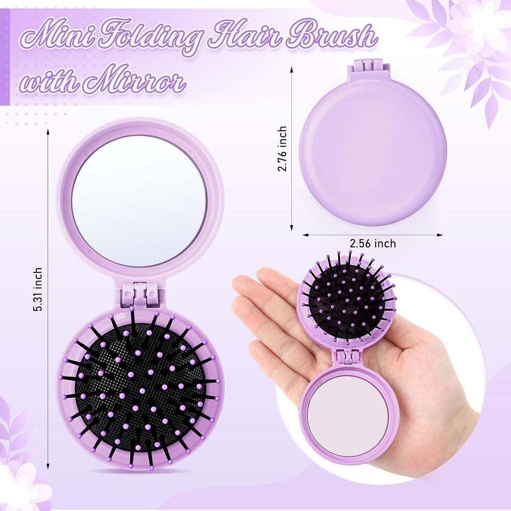 Sliner 60 Pcs Mini Folding Hair Brush with Mirror for Women, Purple