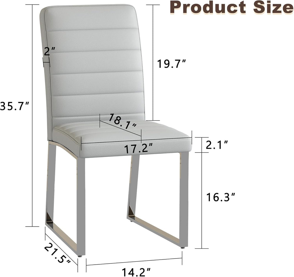 Modern Dining Chairs Set of 6, Grey Faux Leather Kitchen Chairs, Upholstered ...