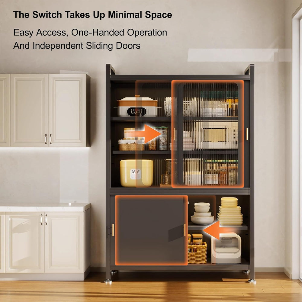 Kitchen Pantry Cabinet with Adjustable Shelves and Doors, Tall Storage Cabine...
