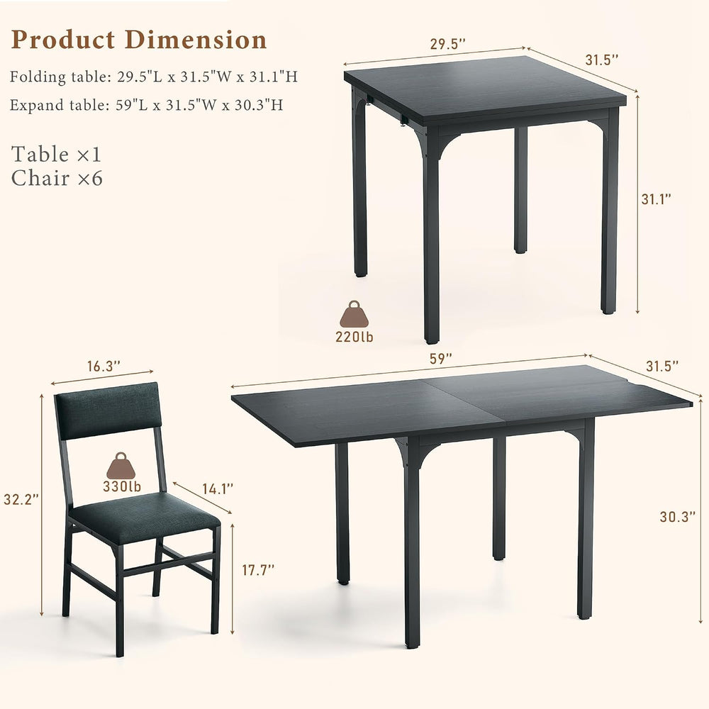 7-Piece Dining Table Set for 4-6, Extendable Kitchen Table Cushion Chairs Set...