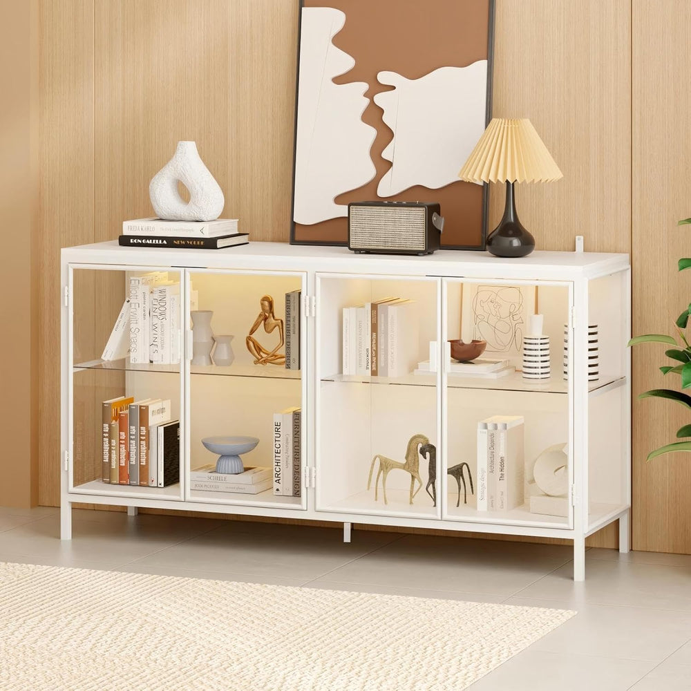 FUFU&GAGA Sideboard Buffet with LED Lights, Glass Doors, Modern Display C...