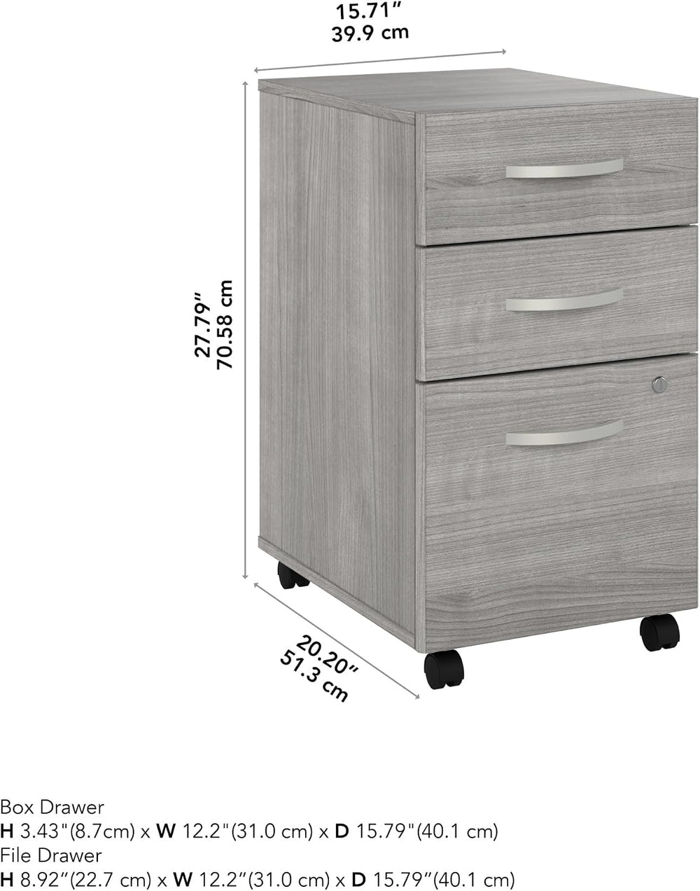 Bush Business Furniture Studio C 3 Drawer Mobile File Cabinet in Platinum Gra...
