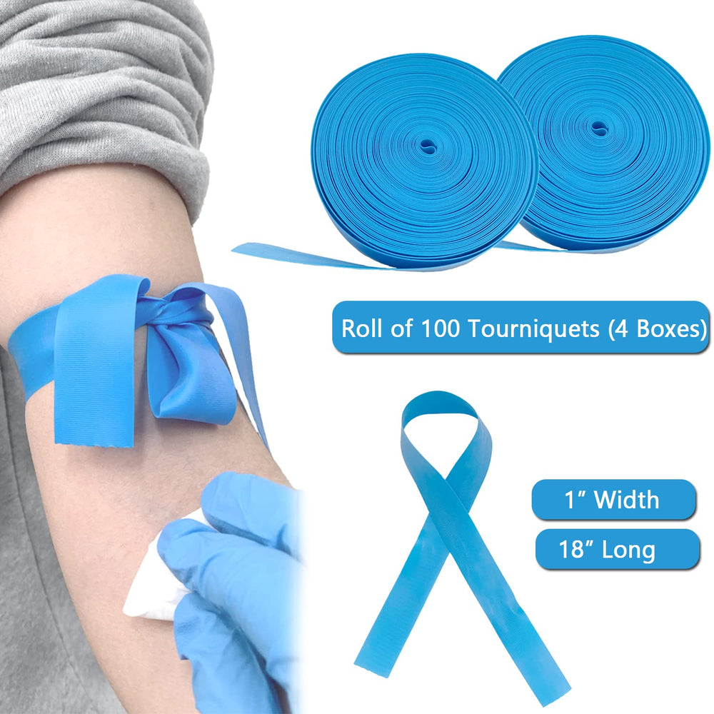 Med Tourniquet Disposable, Latex Free, TPE, 18 Inch Long, 4 Rolls of 100 pcs,...