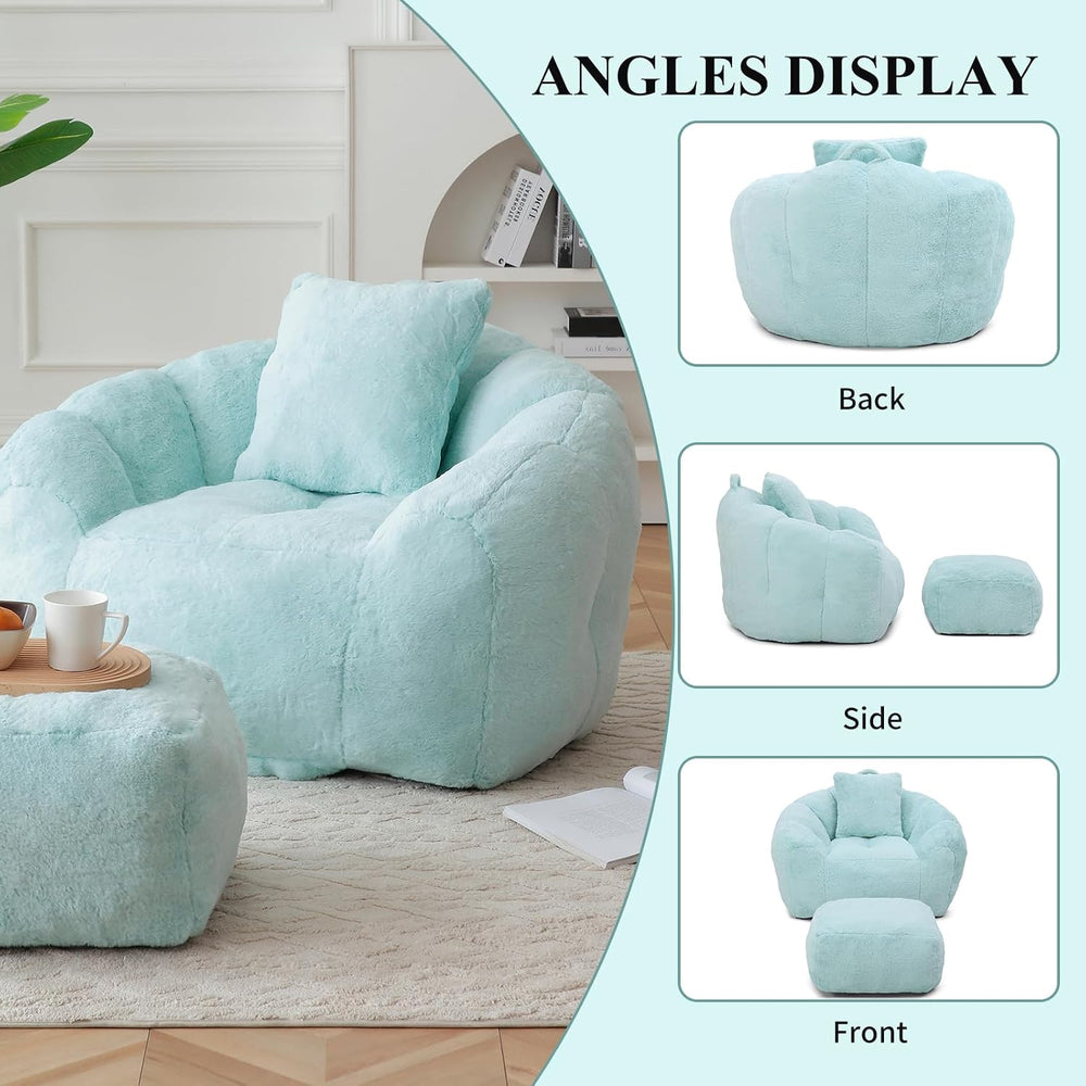 Bean Bag Chair for Adults, Faux Fur Upholstered Beanbag Chair with Shell-Shap...