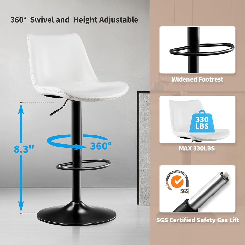 STOOLINK Adjustable Bar Stools Set of 2, Faux Leather Bar Stools with Back | ...