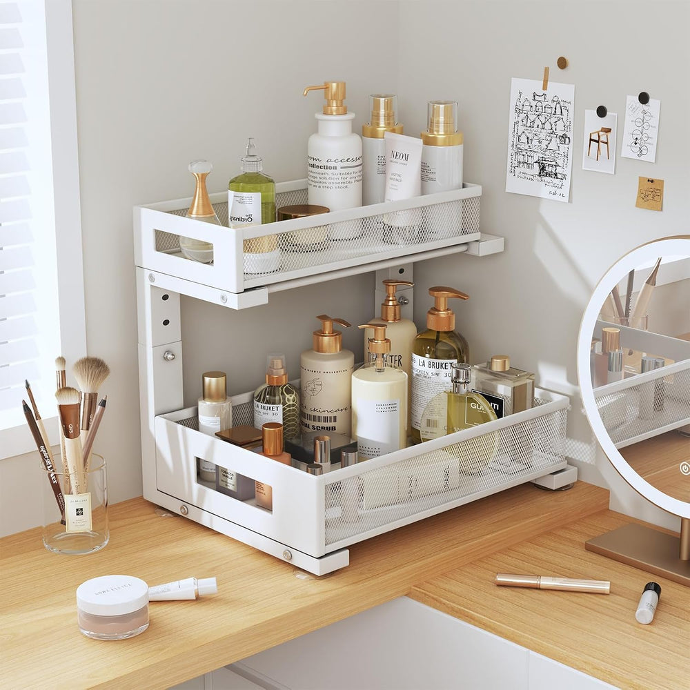 2-Pack Under Sink Storage Organizer, Large 2-Tier Elegant Mesh Pull Out Shelf...