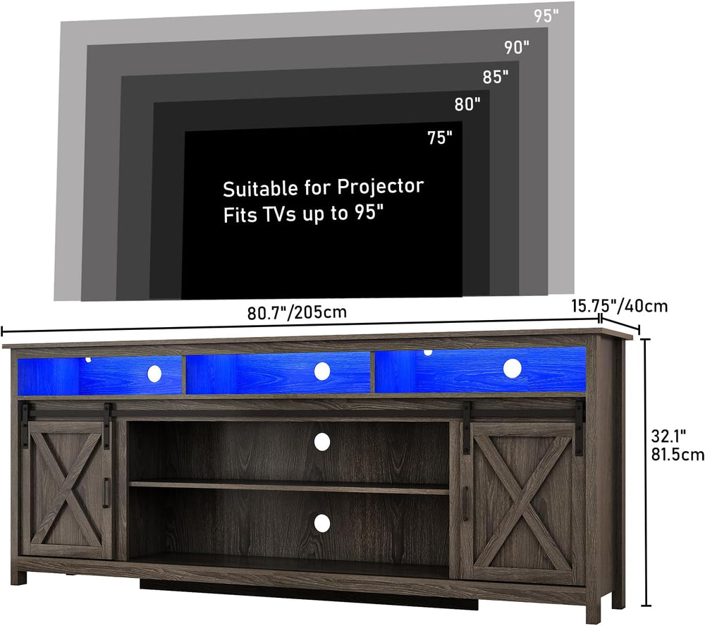 80" LED Farmhouse TV Stand for 90/85/80 Inch TVs,Tall Entertainment Cent...