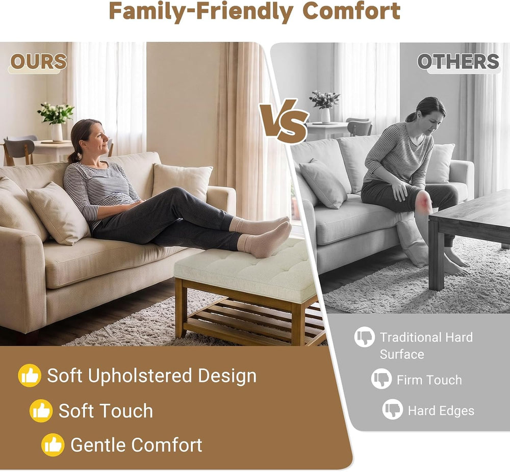 Befurtori Large Square Ottoman Coffee Table, Linen Solid Upholstered Footrest...