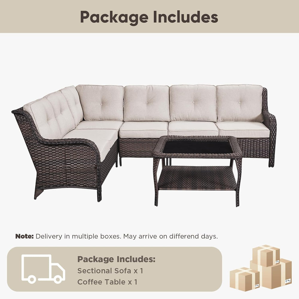 Belord Patio Furniture Set 6 Seats, Oversized Outdoor Sectional Couch, Two 3-...