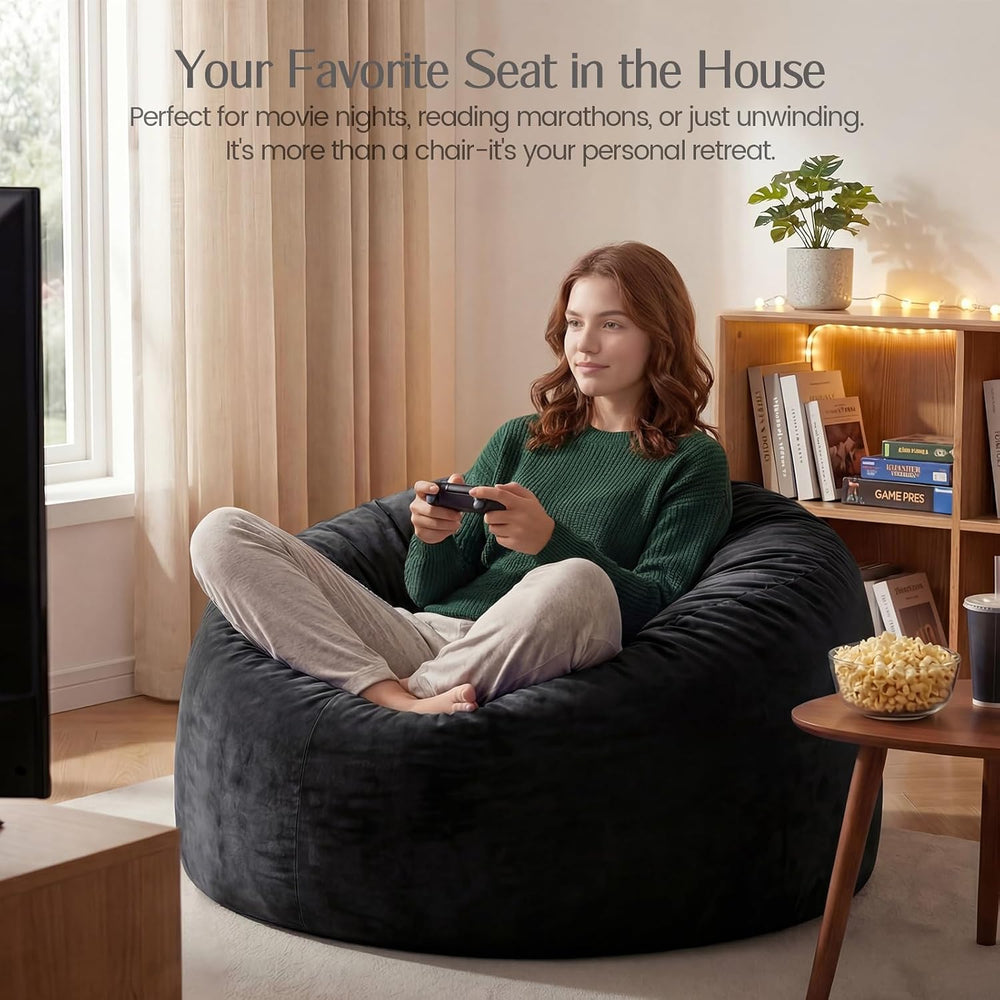 4FT Bean Bag Chair for Adults, Large Bean Bag with Filling, Memory Foam Bean ...
