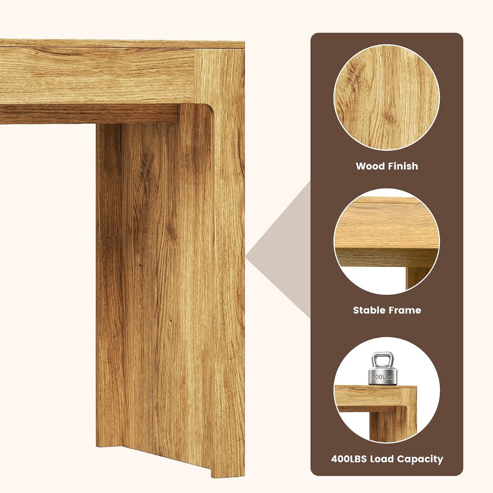Miereirl 3-Piece Counter Height Bar Table Set, 55 Inch Oak Pub Dining Table &...