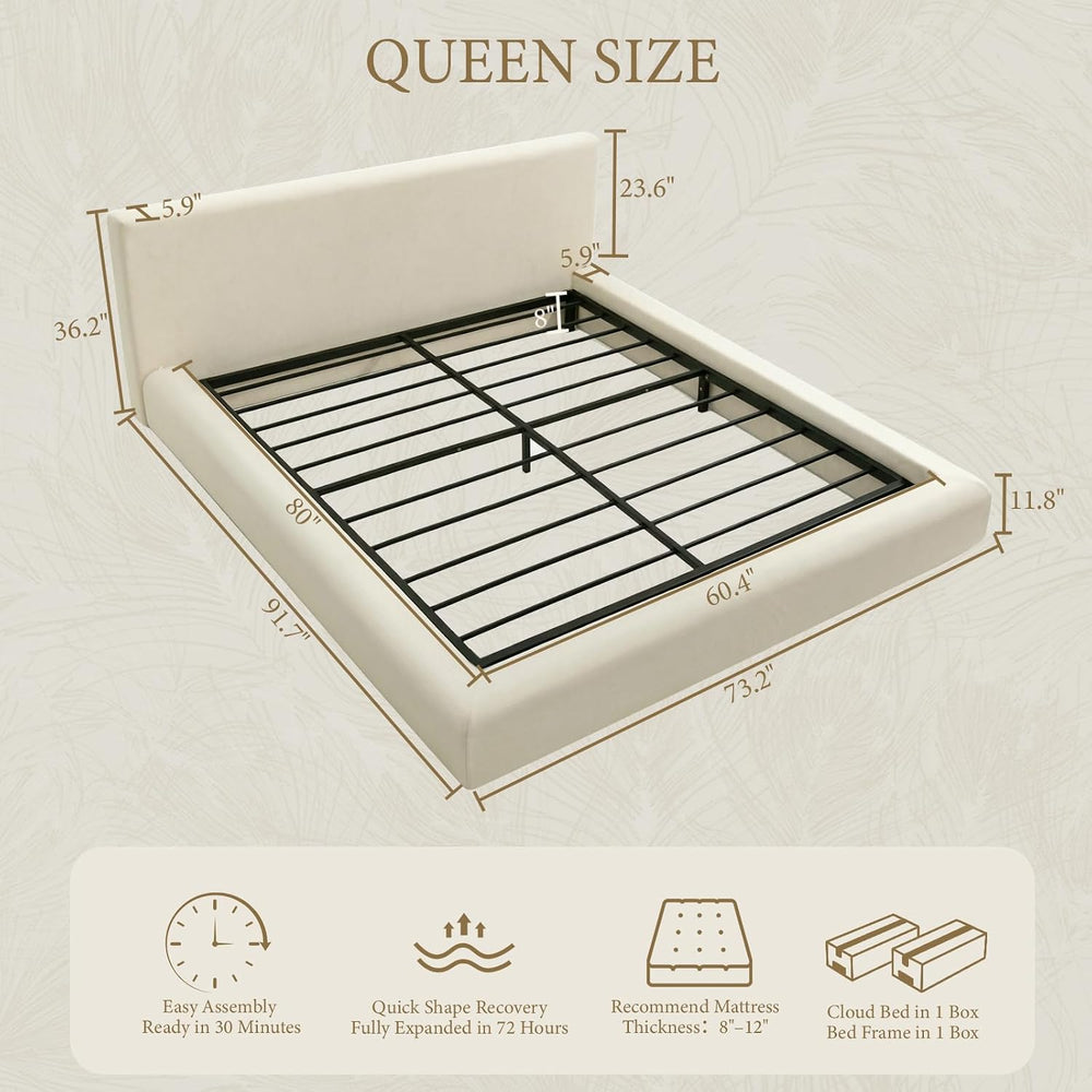 XIAO WEI Queen Cloud Bed Frame, Upholstered Platform Bed Frame with Headboard...