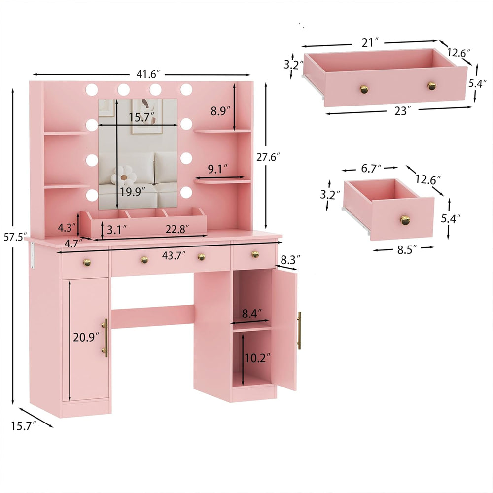 HUANLEGO Vanity Desk with Mirror and Lights, Makeup Vanity with Mirror and LE...