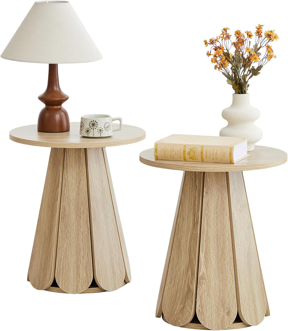 Round End Table Nightstand Set of 2, Mid Century Modern Side Table, Circle Be...