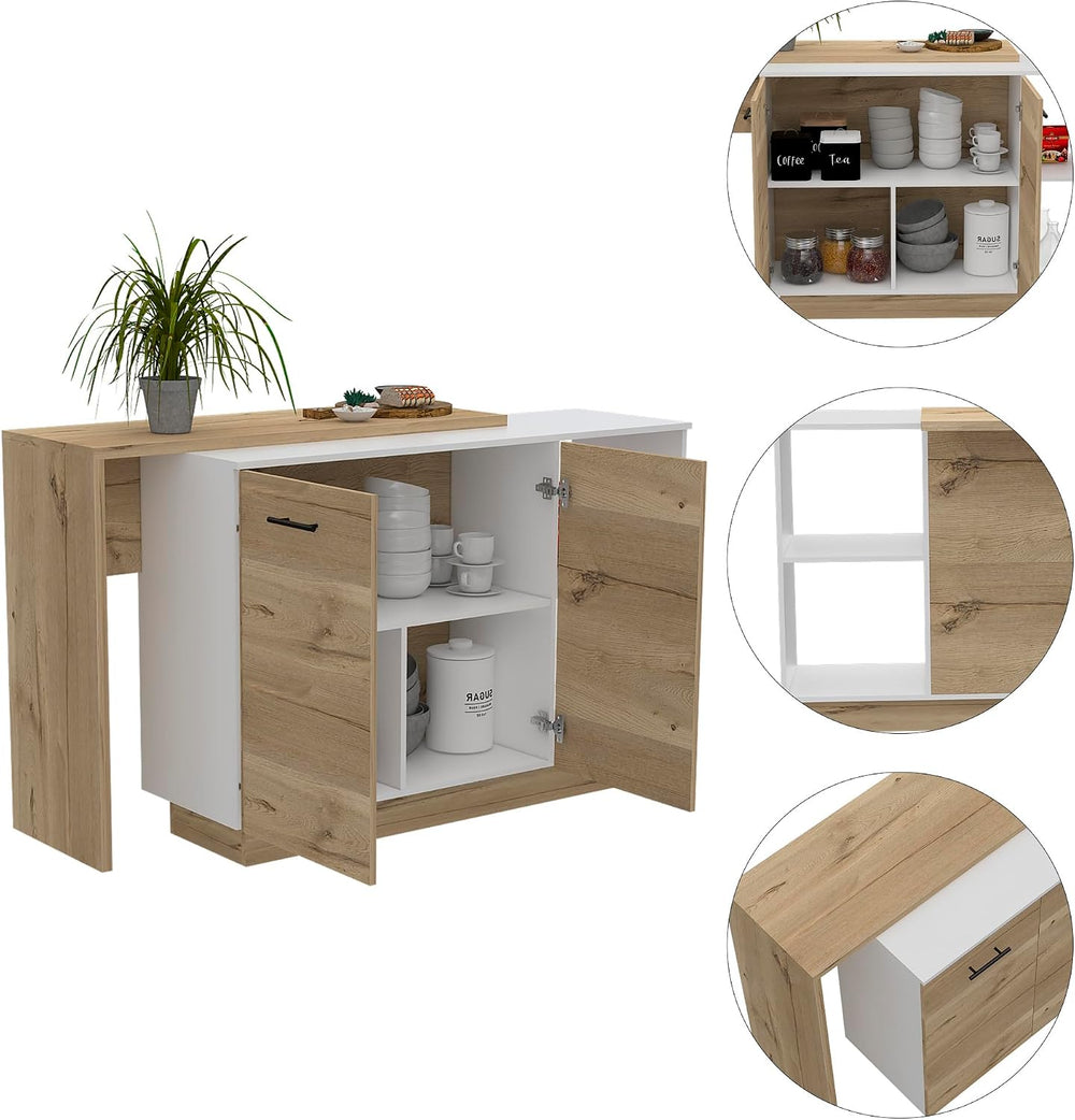 1-Drawer 3-Division Kitchen Island White with Particle Board | Modern kitchen...