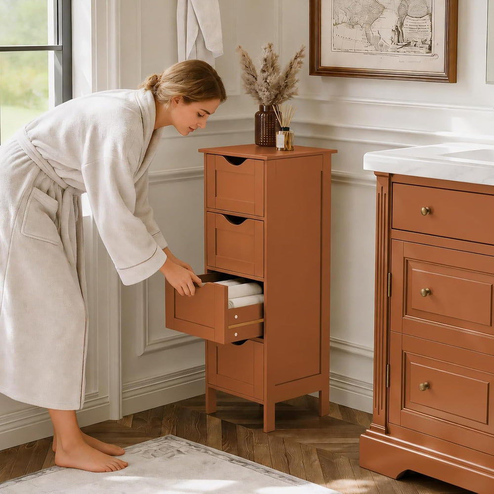 Bonnlo Skinny Bathroom Floor Storage Cabinet,White 12 Inch Wide Deep Small St...