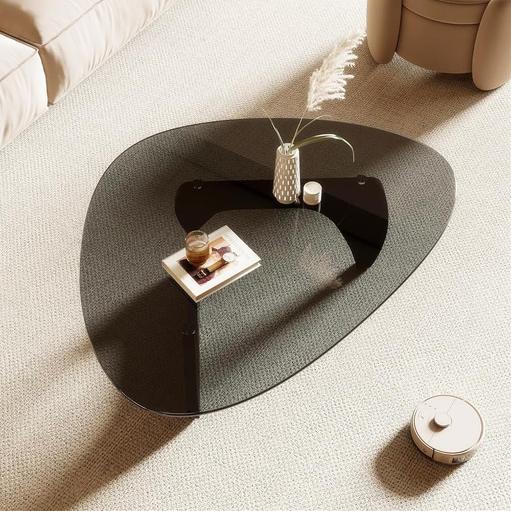 32" Mid-Century Modern Coffee Table,Triangle Glass Top Wooden Table for ...