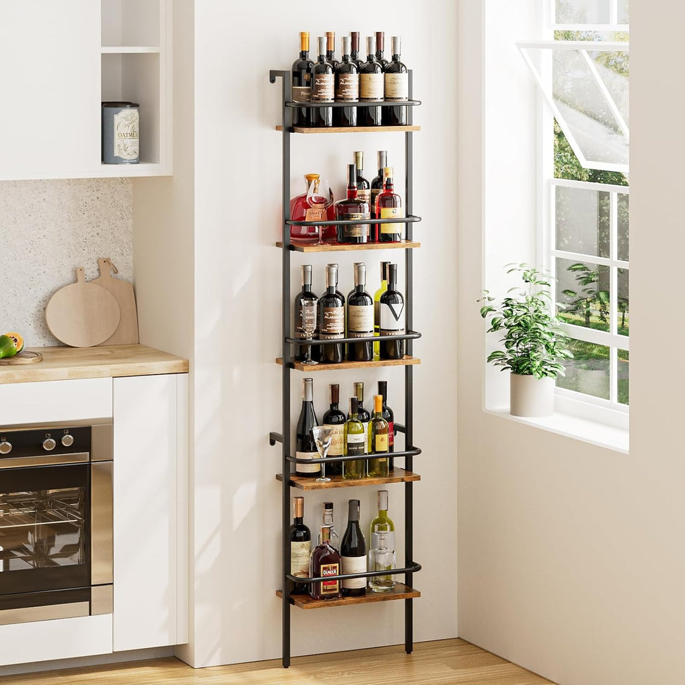 5-Tier Wine Rack Wall Mounted, Wine Racks Freestanding Floor with Fences, 50 ...
