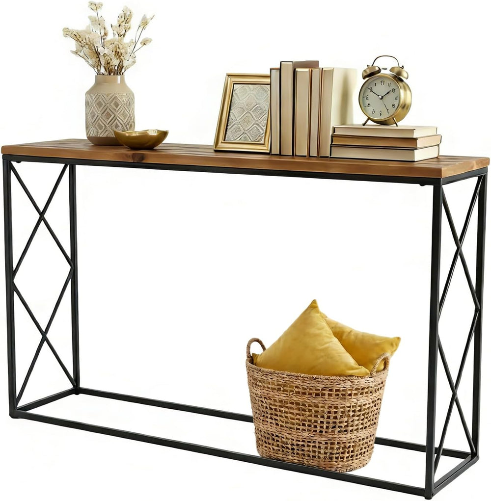 DDK 40" Narrow Console Table, Thin Sofa Side Entryway Table with X-Shape...