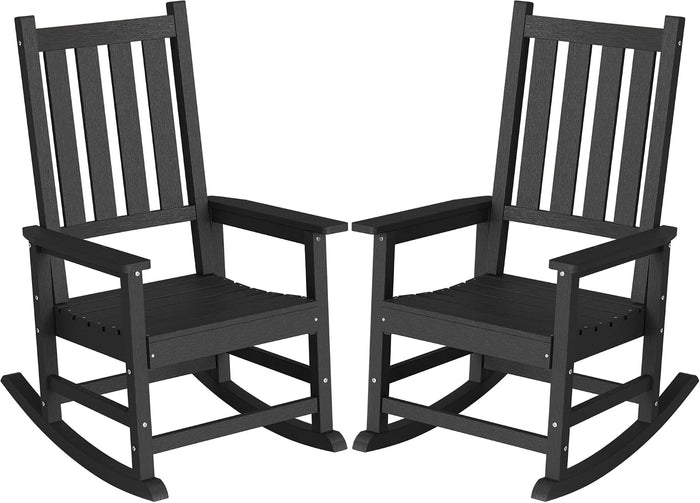 Oversized Rocking Chairs Set of 2, HDPE Porch Rocker for Patio, Black