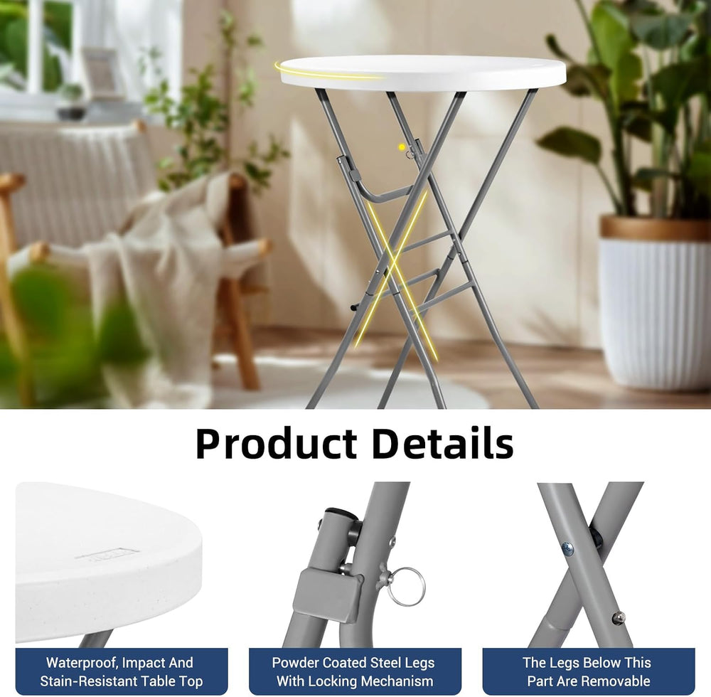 Byliable 28in Cocktail Folding Table, Round High Top Bar Height White Table |...