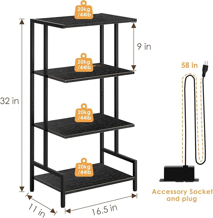 4-Tier AV Media Stand with Power Outlet and LED Lights,Wooden Stereo Stand Ca...