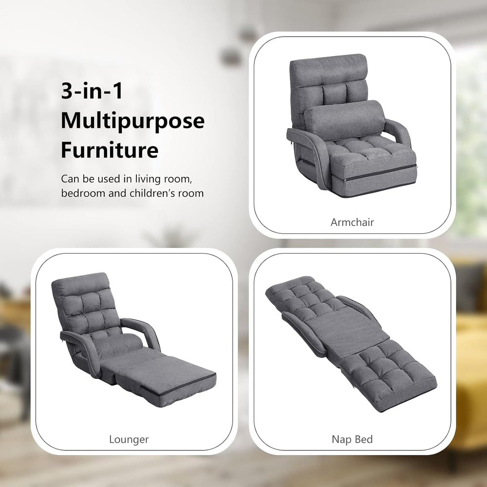 S AFSTAR Indoor Chaise Lounge Sofa, Folding Lazy Sofa Floor Chair with 6-Posi...