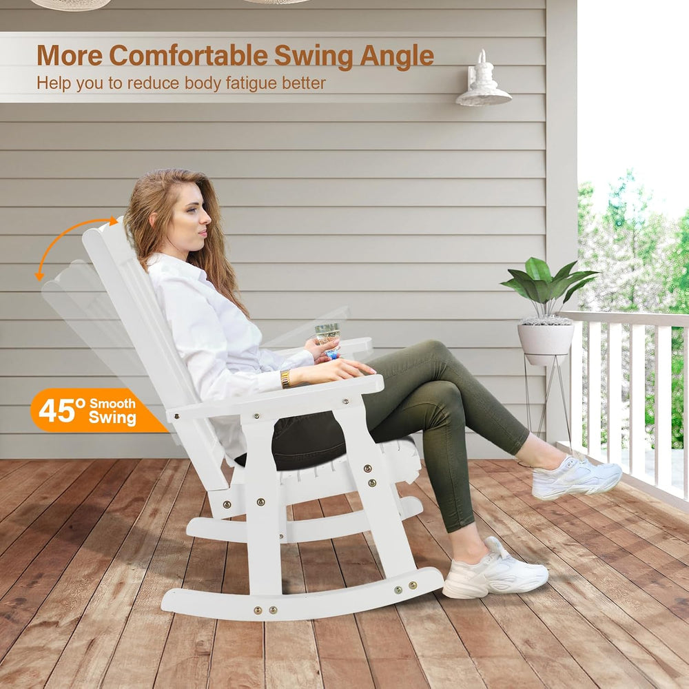 VINGLI Outdoor Rocking Chair, Heavy Duty 600 LBS Wooden Rocker, White(1PC) | ...