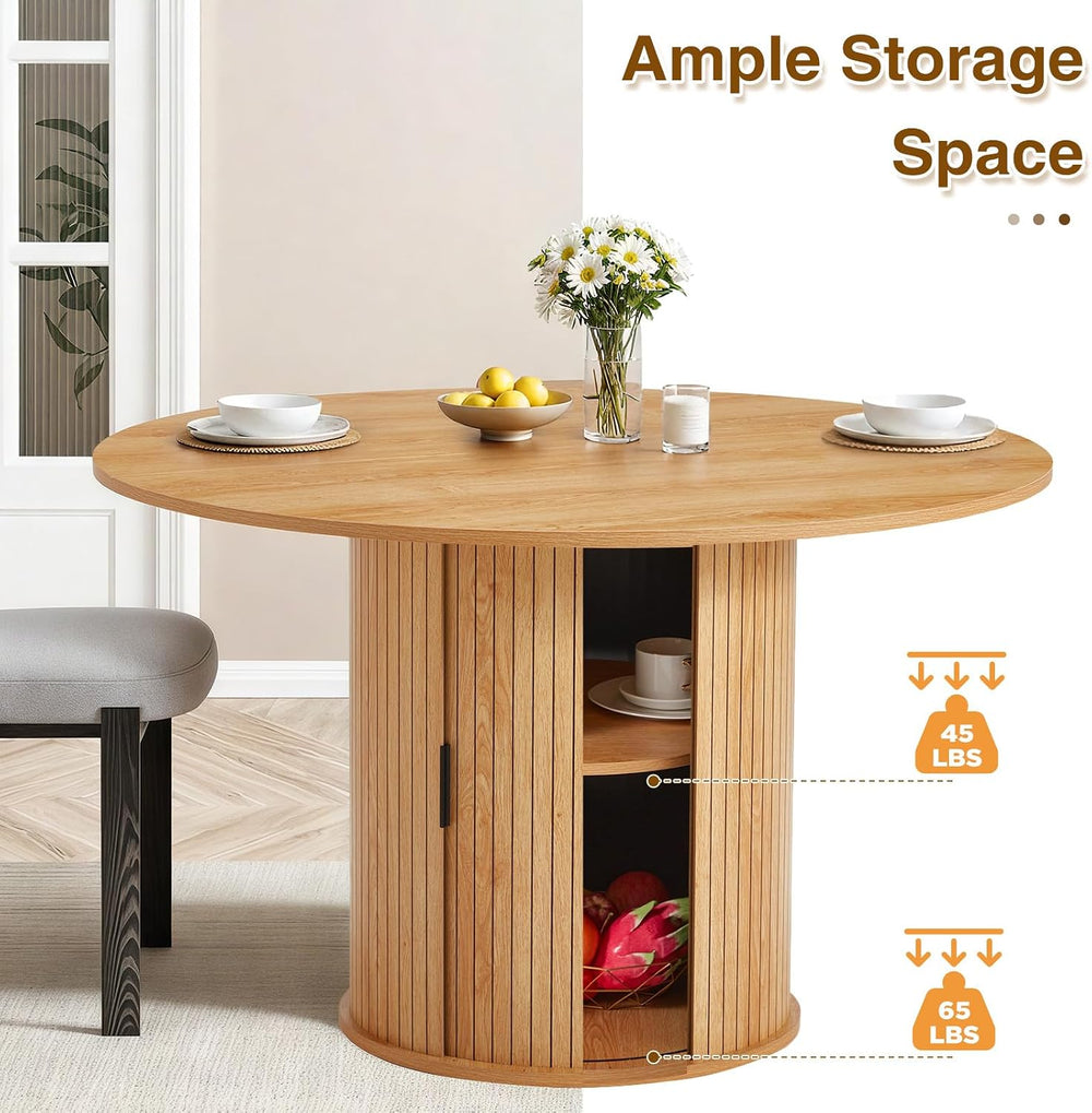 AVAWING 47-inch Round Dining Table for 4-6, Circle Fluted Kitchen Table with ...