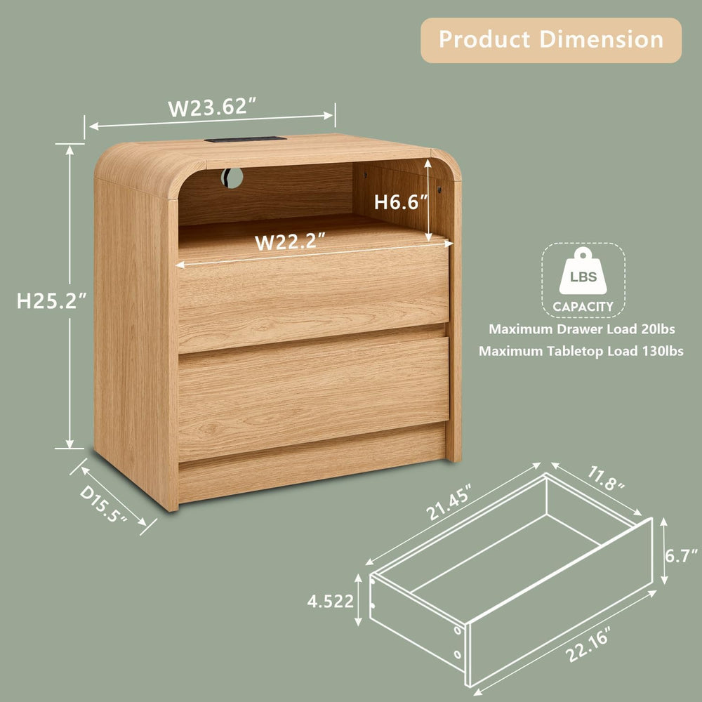 Aitjunz 25" Tall Modern Nightstand Set of 2, 23.6'' Wide Wood Be...