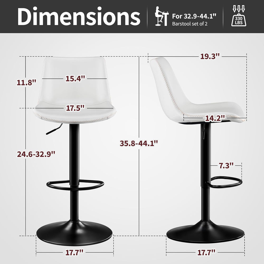 STOOLINK Adjustable Bar Stools Set of 2, Faux Leather Bar Stools with Back | ...