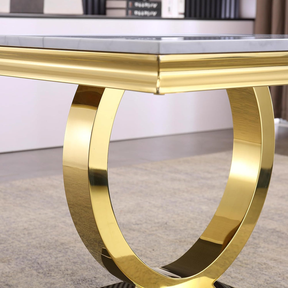 Modern Luxury Faux Marble End Table with Polished Gold Stainless Steel Base S...