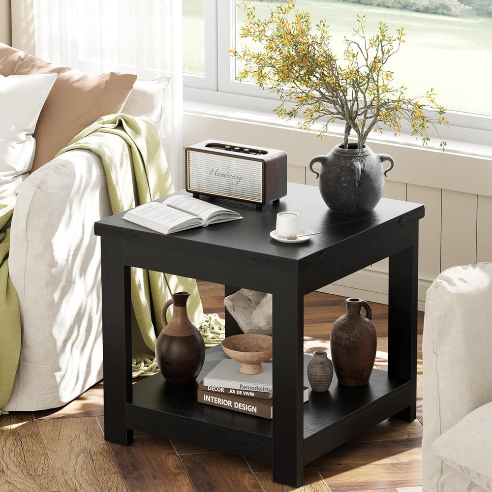Homieasy Black End Table, 20x20 Inch Square Side Table for Living Room, Large...