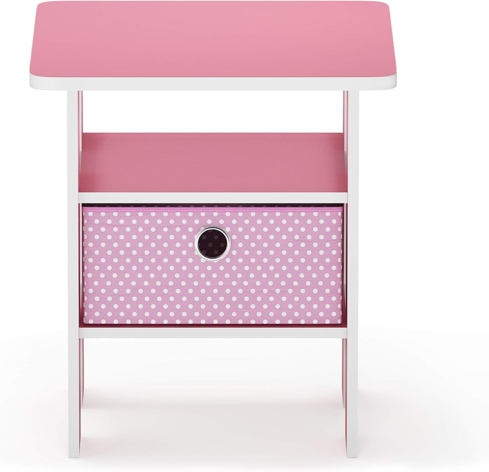 Furinno Andrey Side Table with Bin Drawer, Pink End Table with Open Shelves, ...