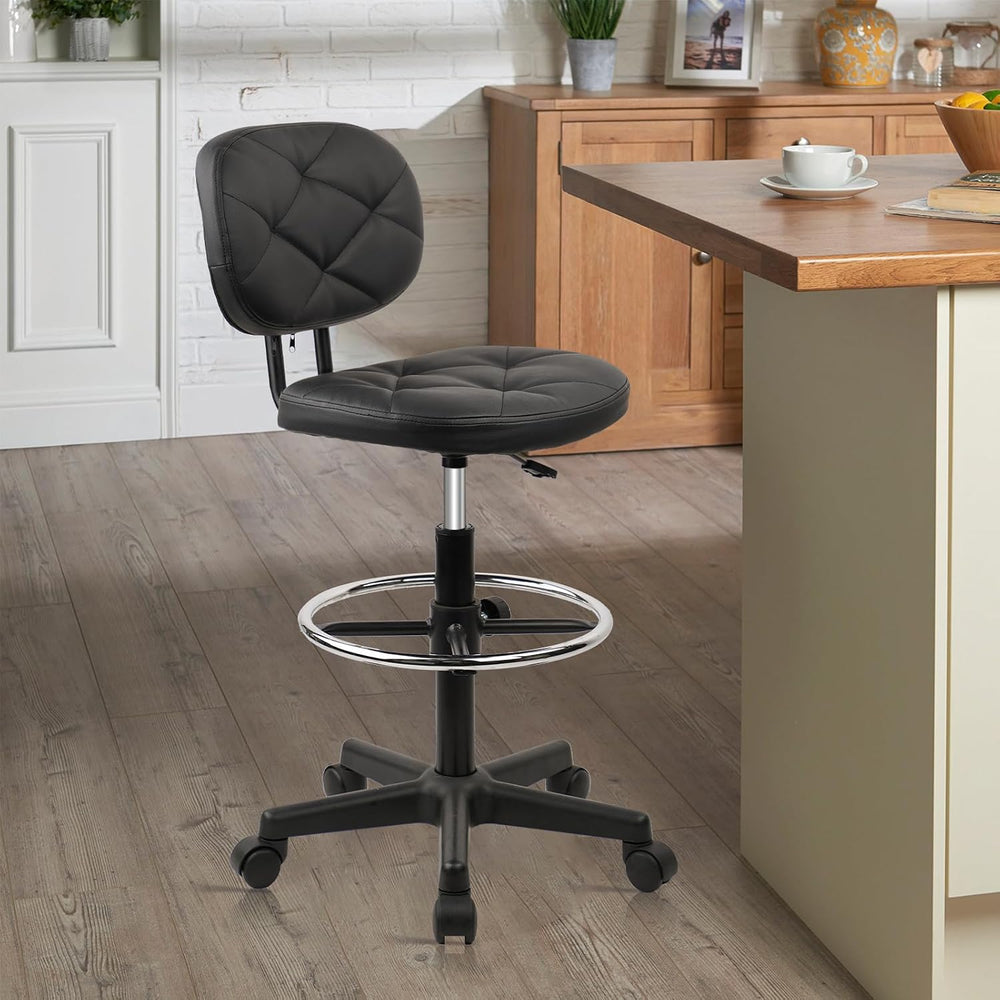 KLASIKA PU Leather Rolling Stools with Foot Rest and Back Support, Adjustable...