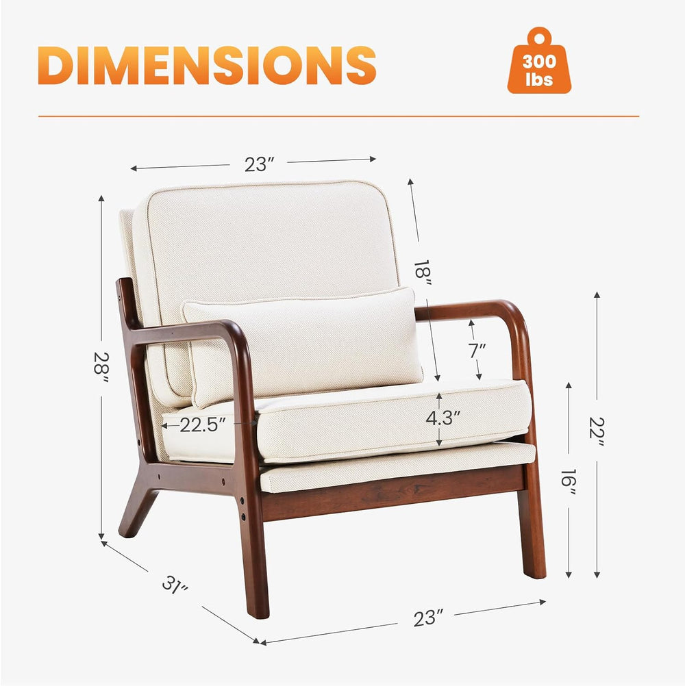 DUMOS Mid Century Modern Accent Chair, 16'' Seat Height Cozy Lounge C...