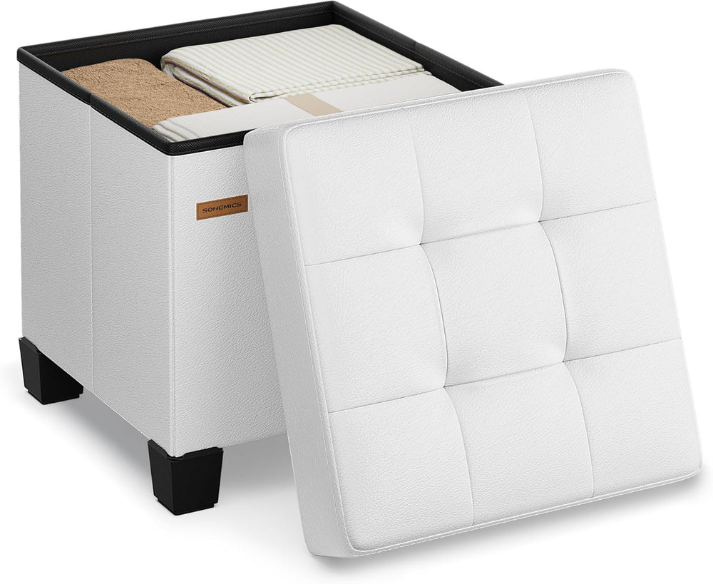 SONGMICS Storage Ottoman, Cube Ottoman with Legs, 15 x 15 x 15.7 Inches, Foot...