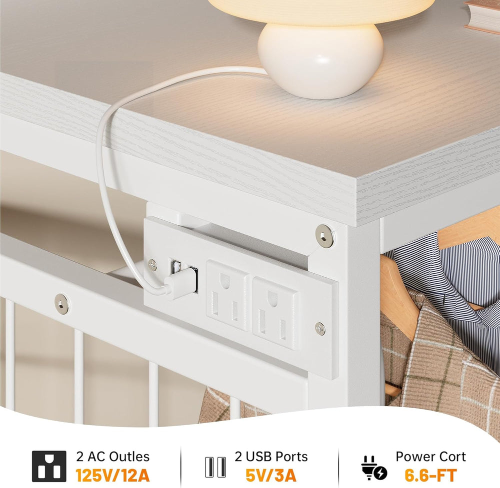 EnHomee 49.2" W Dresser with Hanging Rack & 6 Drawers, Grid Panel &a...