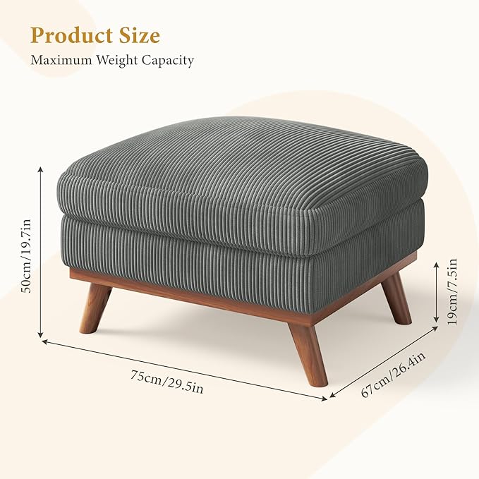 Vesgantti Large Ottoman for Modular Sofa, 29.5" Corduroy Ottoman with Sp...