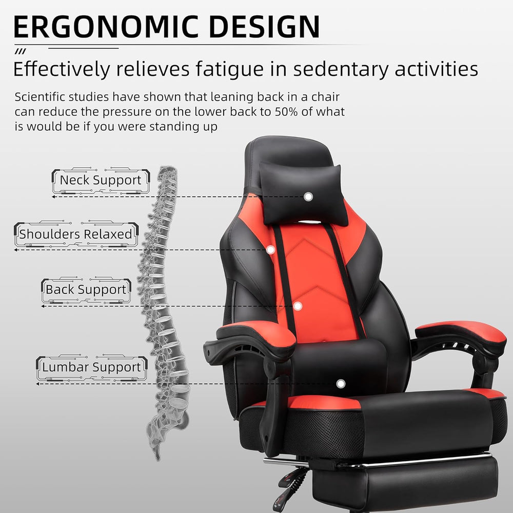 Shintenchi Gaming Chair with Footrest, Massage Lumbar Support, Height Adjustm...