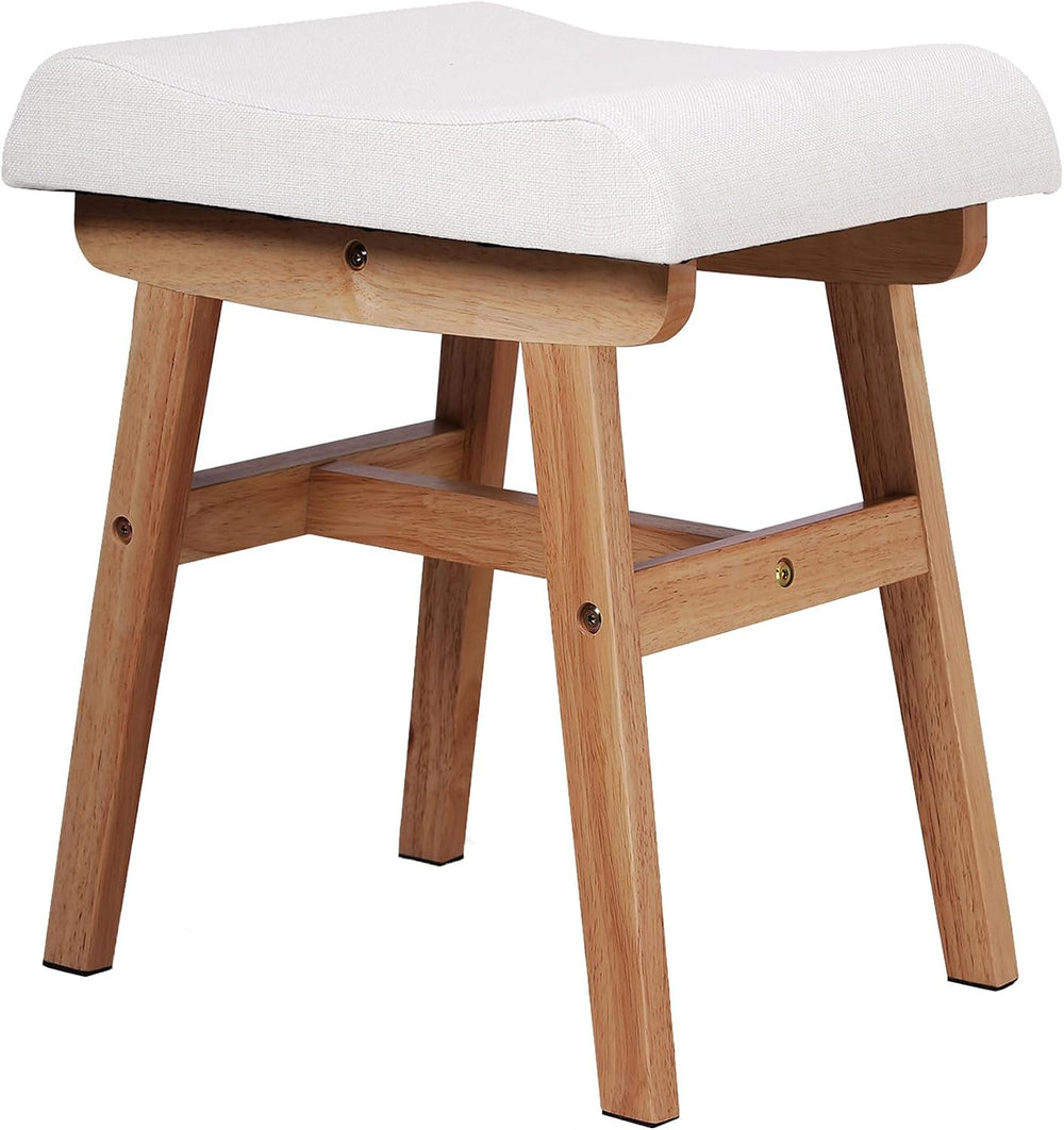 Solid Wood Vanity Stool, Padded Foot Stools Ottoman,Natural