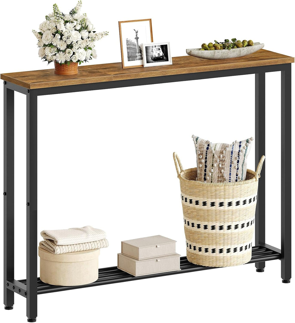 YATINEY Narrow Console Table, 2-Tier Small Sofa Table, 39.4" Thin Entryw...