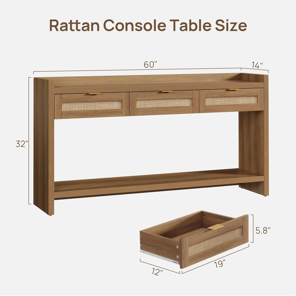 SICOTAS 60" Rattan Console Table for Entryway - Farmhouse Entry Table So...