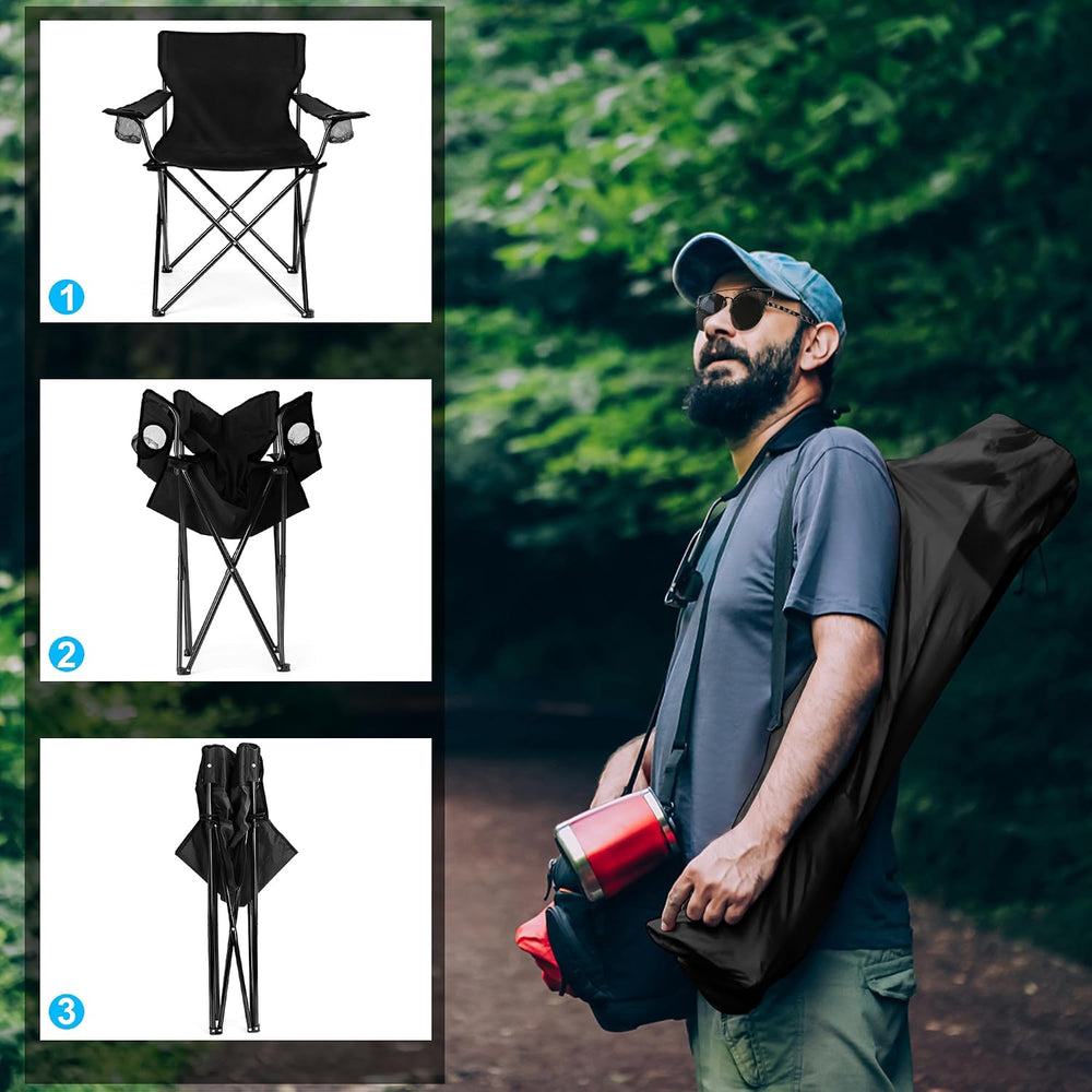 HaSteeL Large Camping Chairs for Adults, Black Folding Beach Chair Set of 2