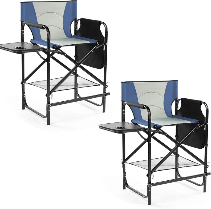 2 Piece 26" Tall Directors Chair Height Seat Folding, Blue/Grey